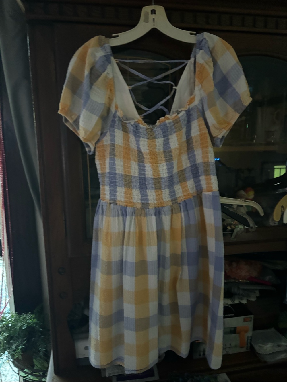 Checked Smocked Sundress in Yellow & Lavender -